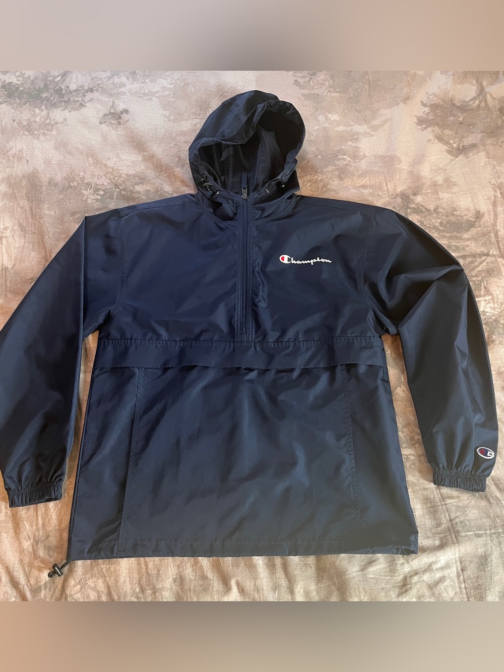 Champion Navy Hooded Half-Zip Windbreaker Pullover S